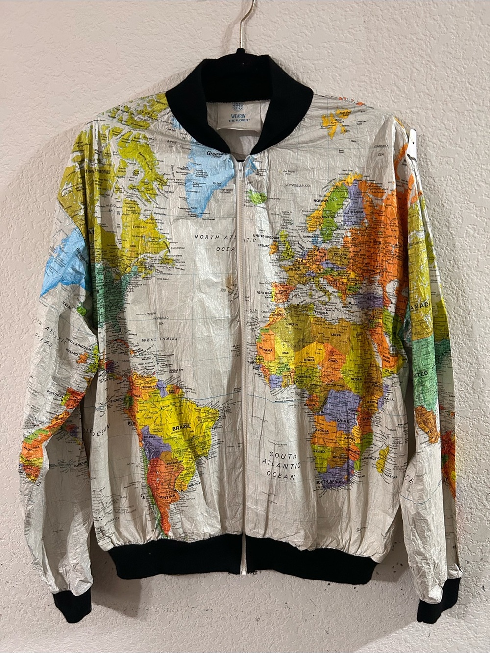 Wearin' The World 90s Map Paper Jacket XL Kurt Cobain Style